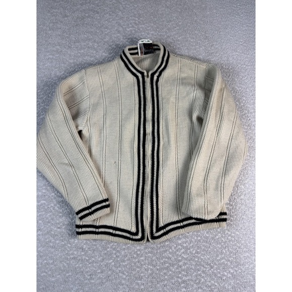 Vintage Penney's Sweater Cardigan Mens Medium White Wool Full Zip Mock Neck